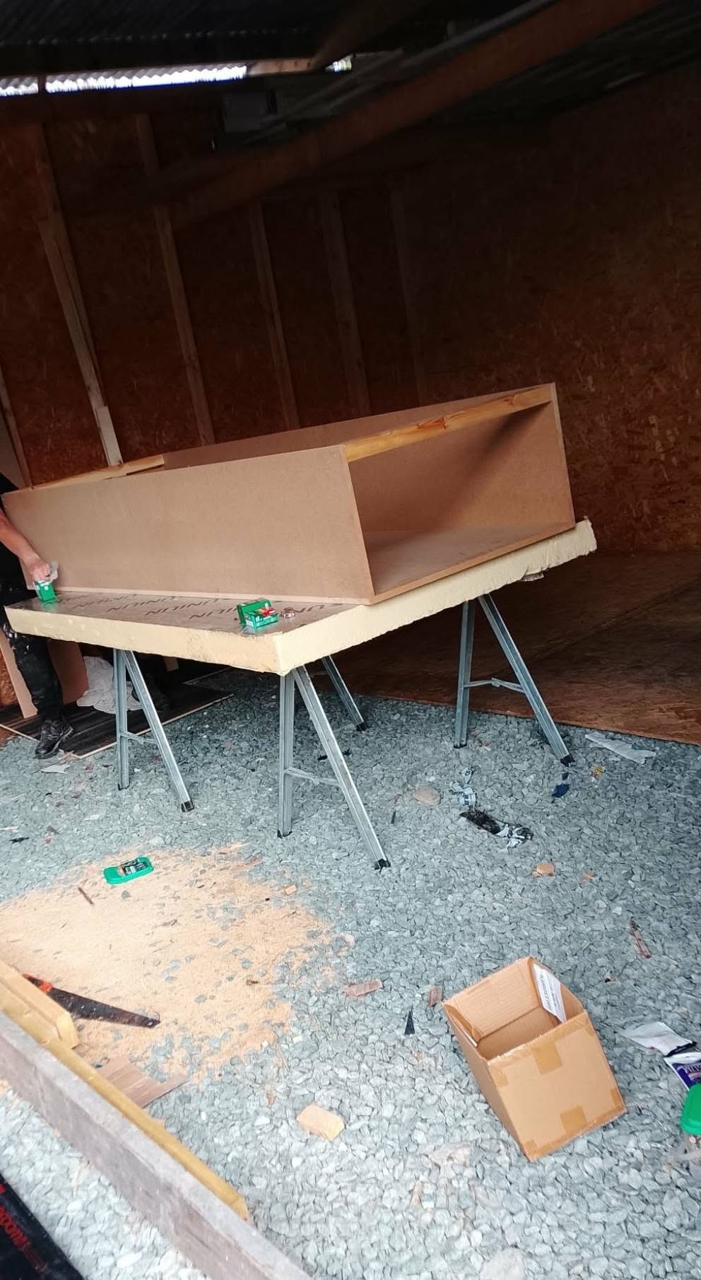 Timber carpentry work on trestles
